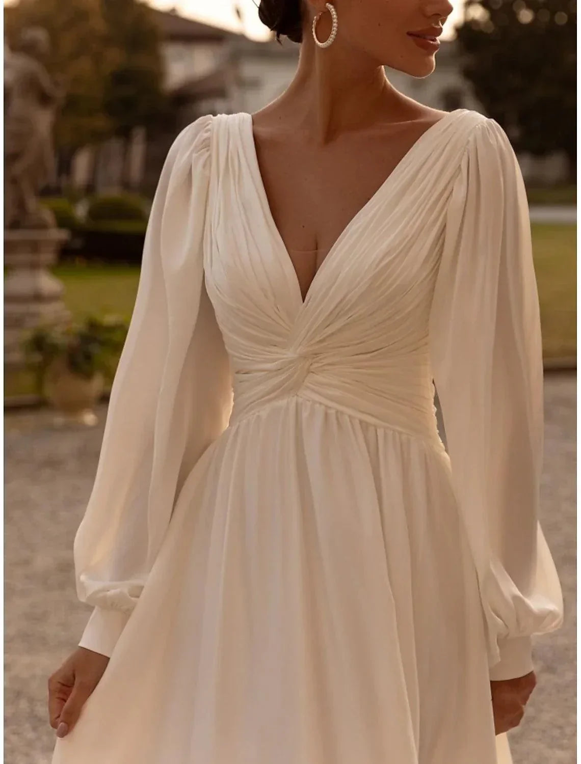 Wedding Dresses A-Line Camisole Sleeveless Tea Length Chiffon Bridal Gowns With Pleats Simple Dresses - View 4 | VelvetHem