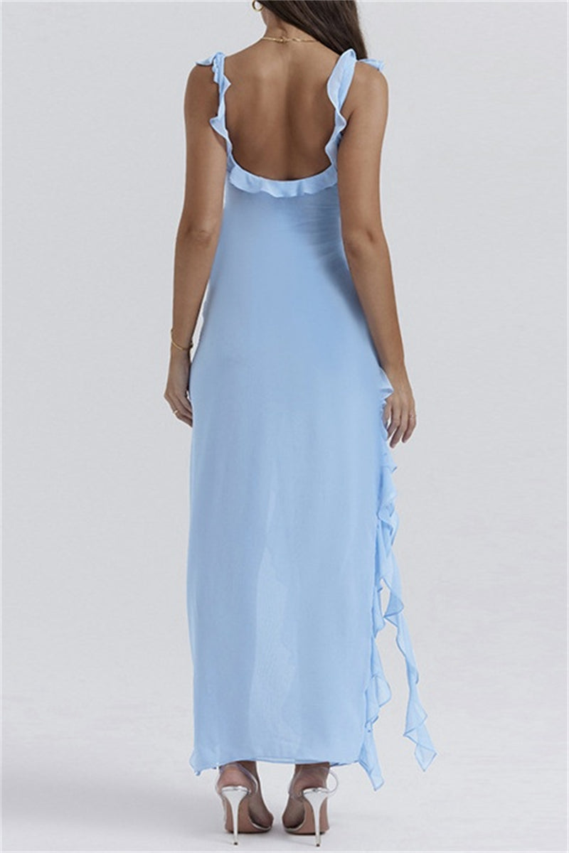 Sexy Casual Solid Patchwork Backless Slit Spaghetti Strap Long Dresses(3 Colors) - Fashionpara