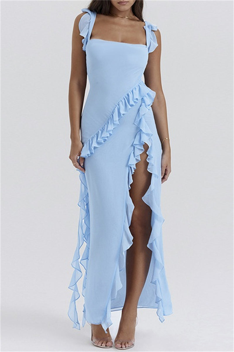 Sexy Casual Solid Patchwork Backless Slit Spaghetti Strap Long Dresses(3 Colors) - Fashionpara