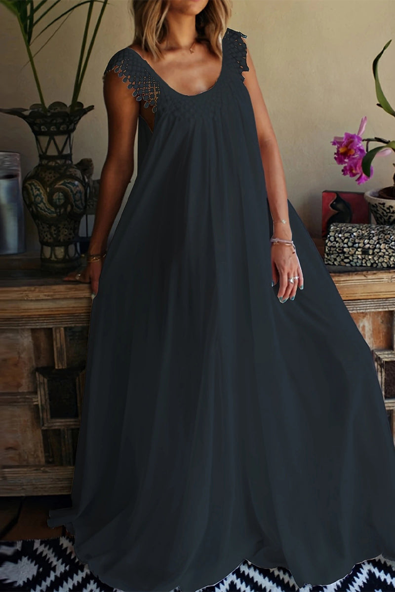 Casual Simplicity Solid Tassel U Neck Sleeveless Dresses - Fashionpara