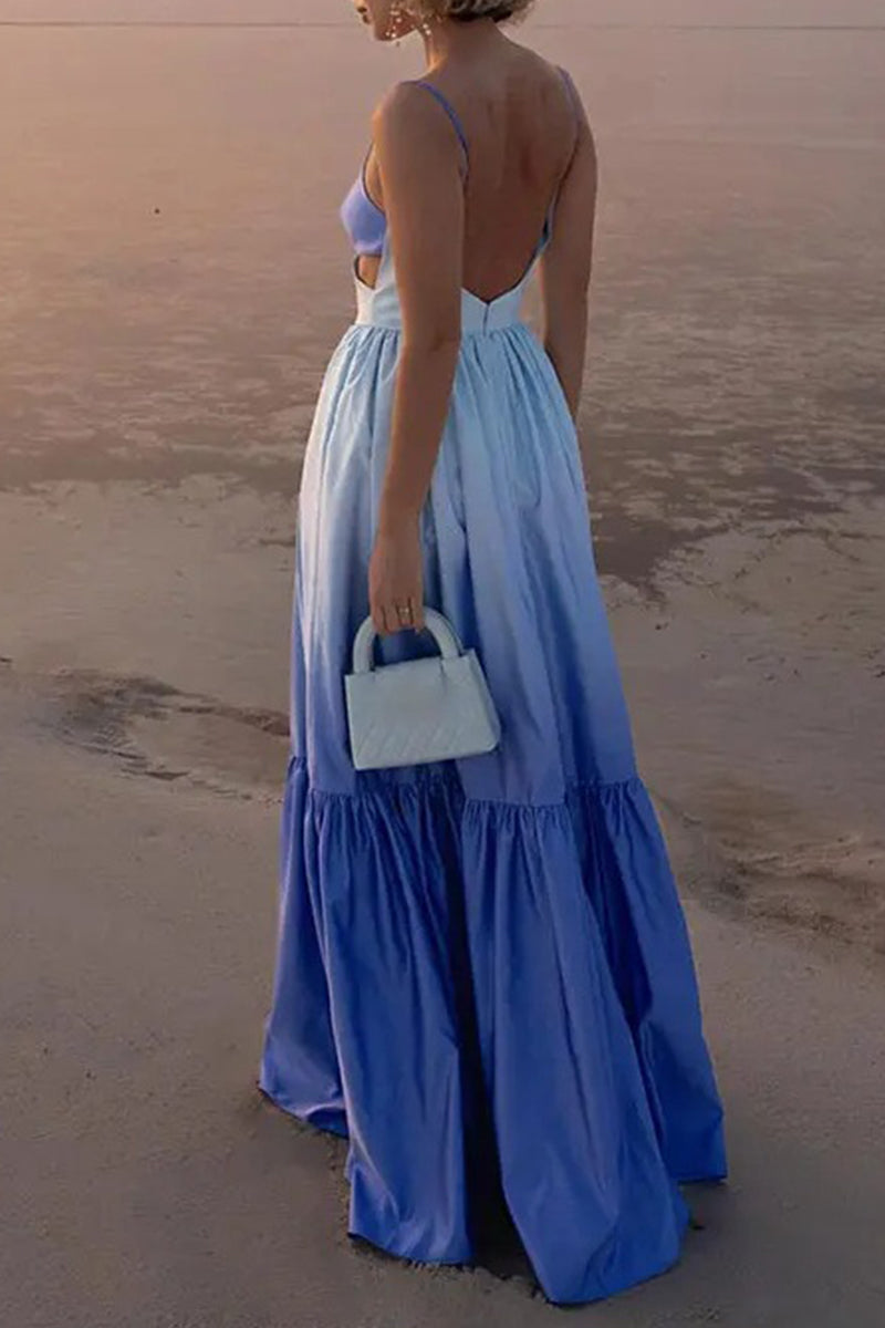 Odalis Effortless Sling Dresses with Gradient Pleat and V Neck Boutique Collection