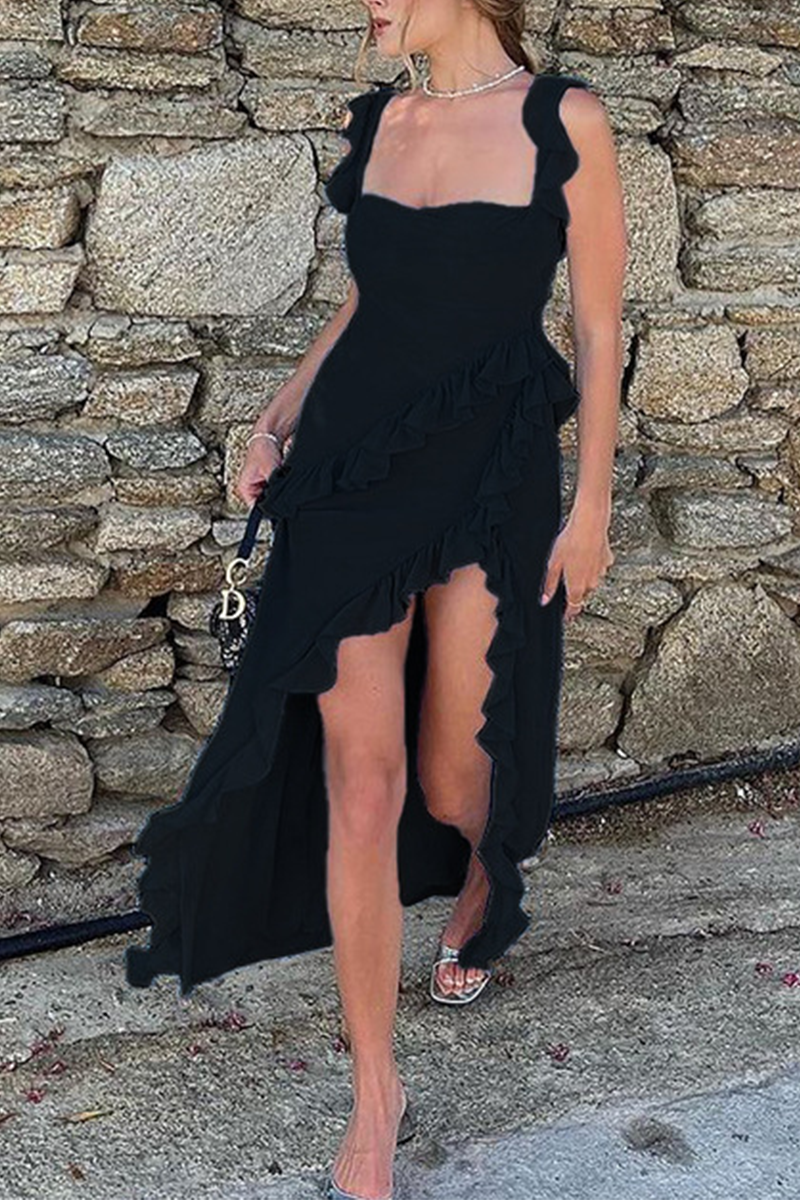 Sexy Casual Solid Patchwork Backless Slit Spaghetti Strap Long Dresses(3 Colors) - Fashionpara