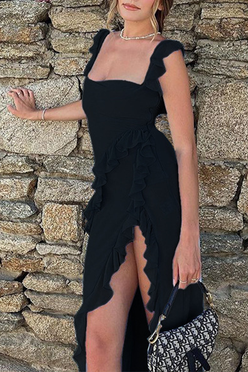 Sexy Casual Solid Patchwork Backless Slit Spaghetti Strap Long Dresses(3 Colors) - Fashionpara