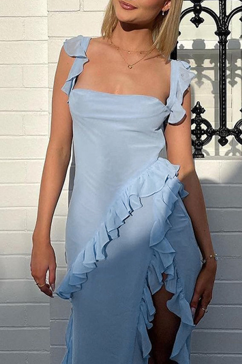 Sexy Casual Solid Patchwork Backless Slit Spaghetti Strap Long Dresses(3 Colors) - Fashionpara