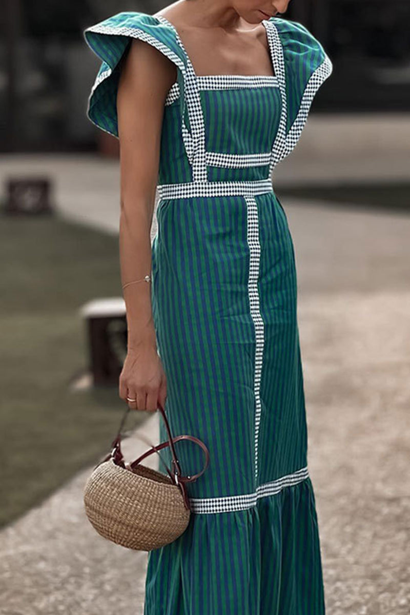 Casual Elegant Plaid Patchwork Flounce Square Collar A Line Dresses(3 Colors) - Fashionpara