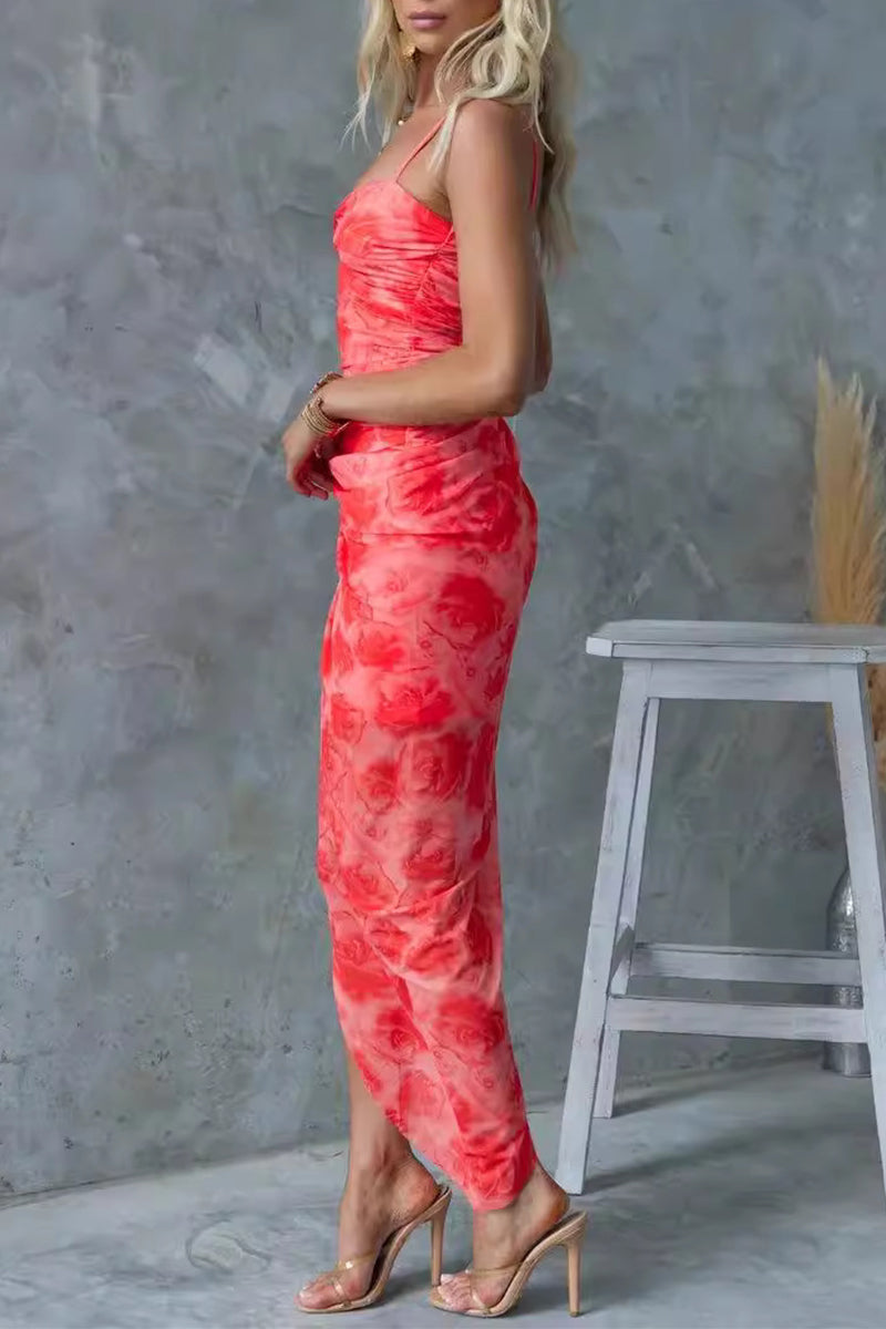 Diana Statement Holiday Floral Slit Irregular Contrast Sling Dresses Evening Wear Edit