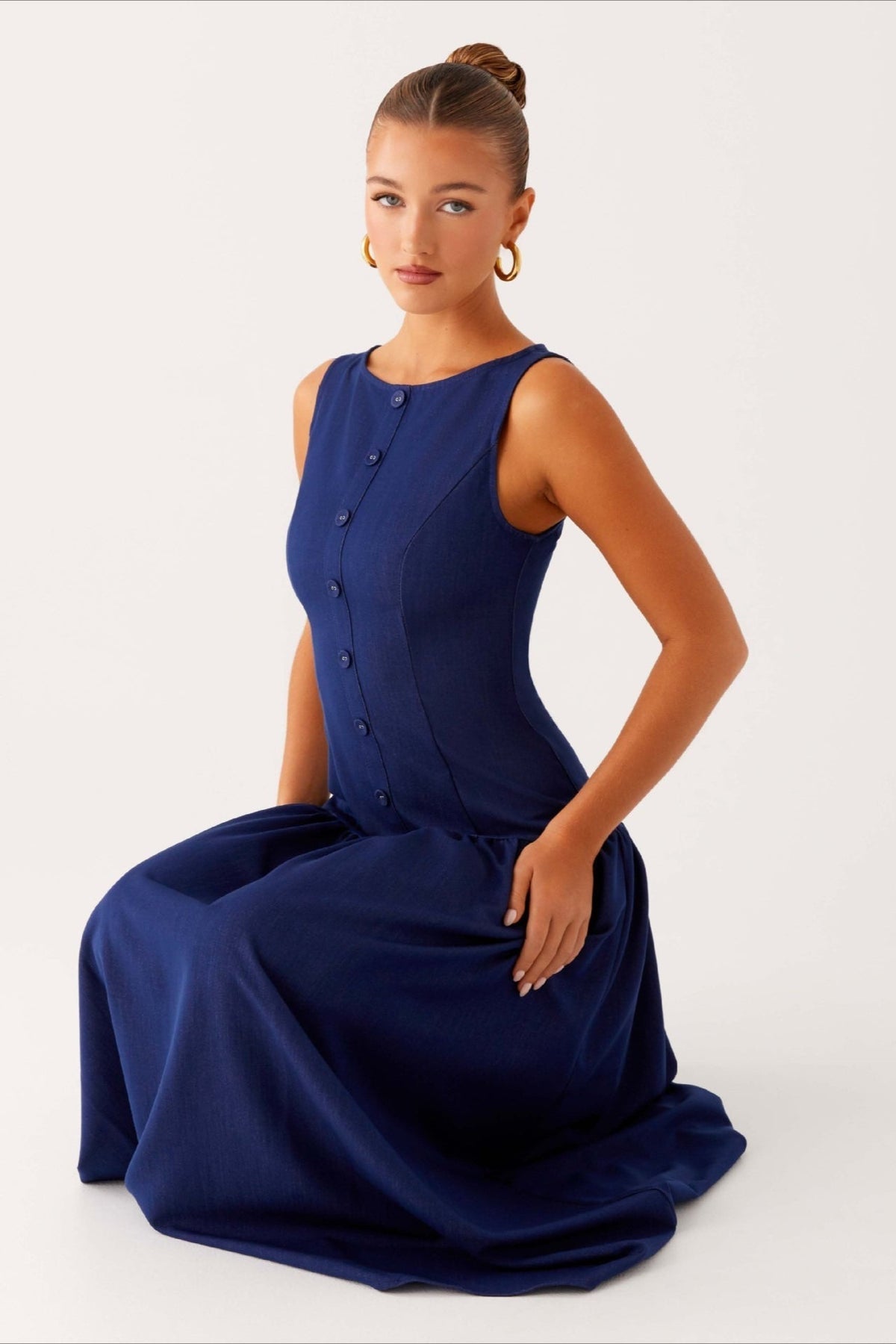 Sleeveless Button Up Denim Dress - View 4 | VelvetHem
