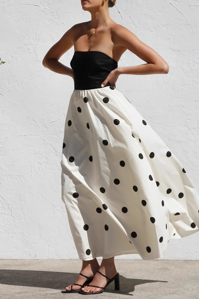 Gilda Luxe Polka Dot Contrast Strapless Holiday Dresses Premium Wardrobe Essential