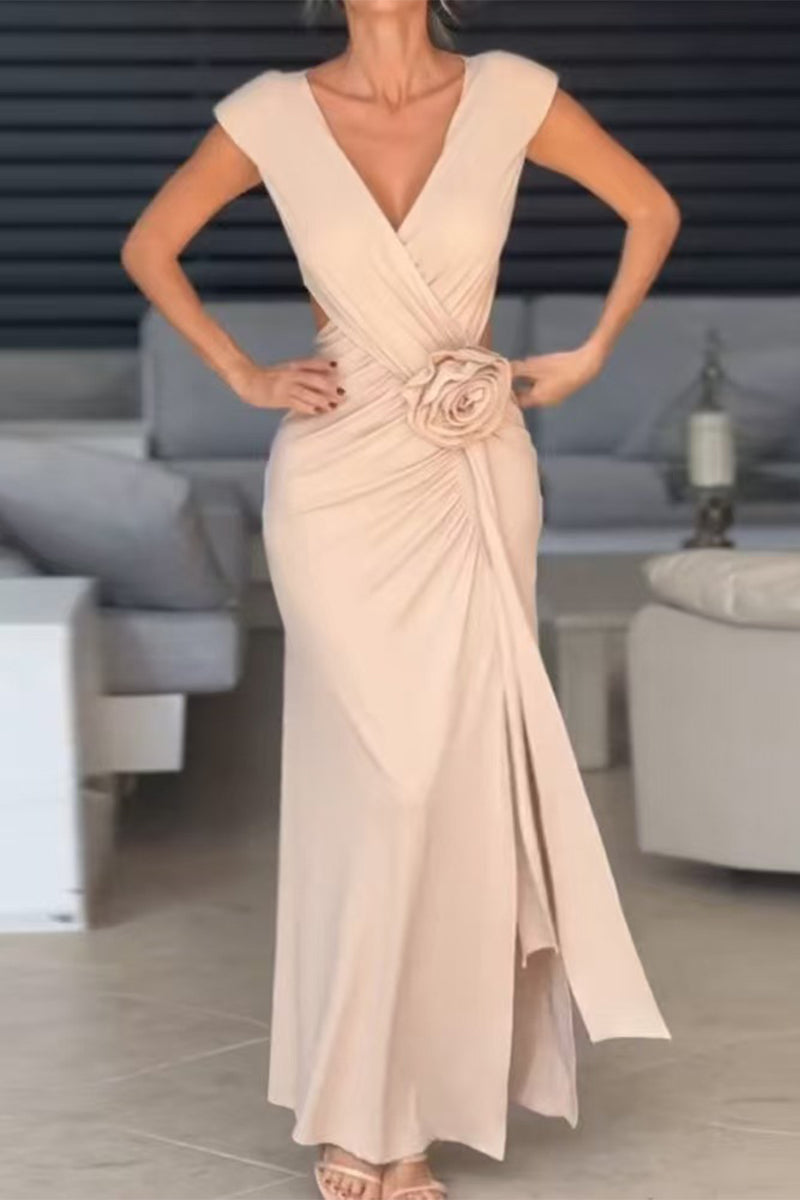 Dalia Boutique Floral Evening Dresses with Slit and Ruffles and V Neck Wear Edit