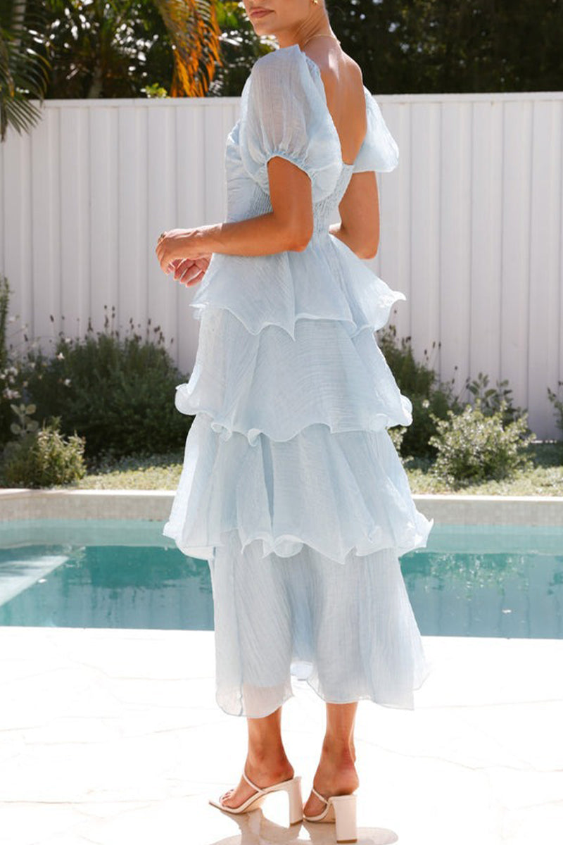 Casual Backless Flounce Square Neck Cake Skirt Dresses - Fashionpara