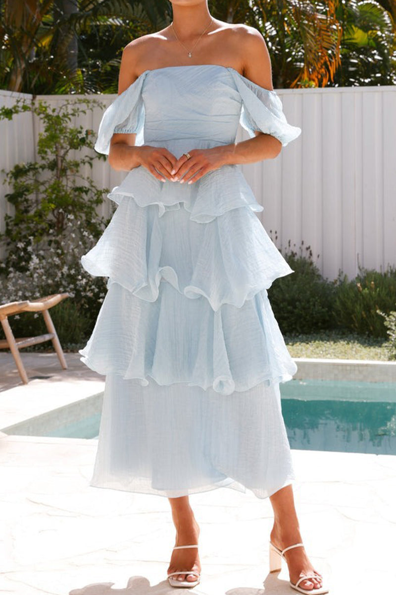 Casual Backless Flounce Square Neck Cake Skirt Dresses - Fashionpara