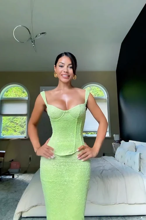 Stunning Two Piece Sheath Straps Green Lace Prom & Evening Dress - View 4 | FashionDia