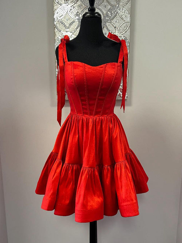 A-line Bow Straps Short Homecoming Dress