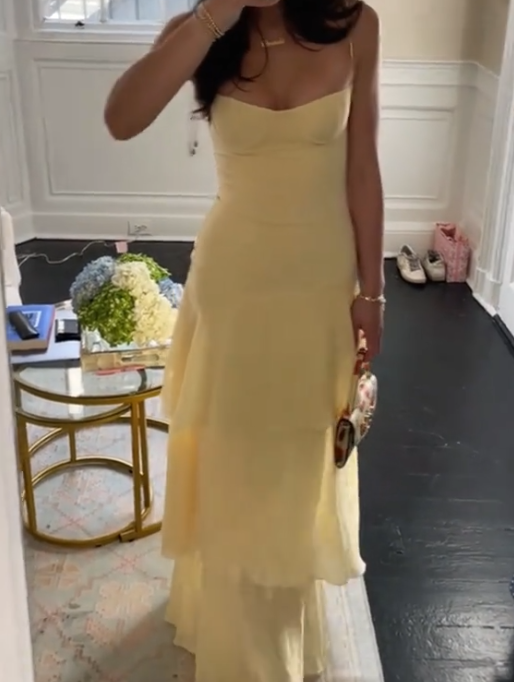 Yellow Fashion Long Prom Dress Evening Party Dresses - View 3 | VelvetHem