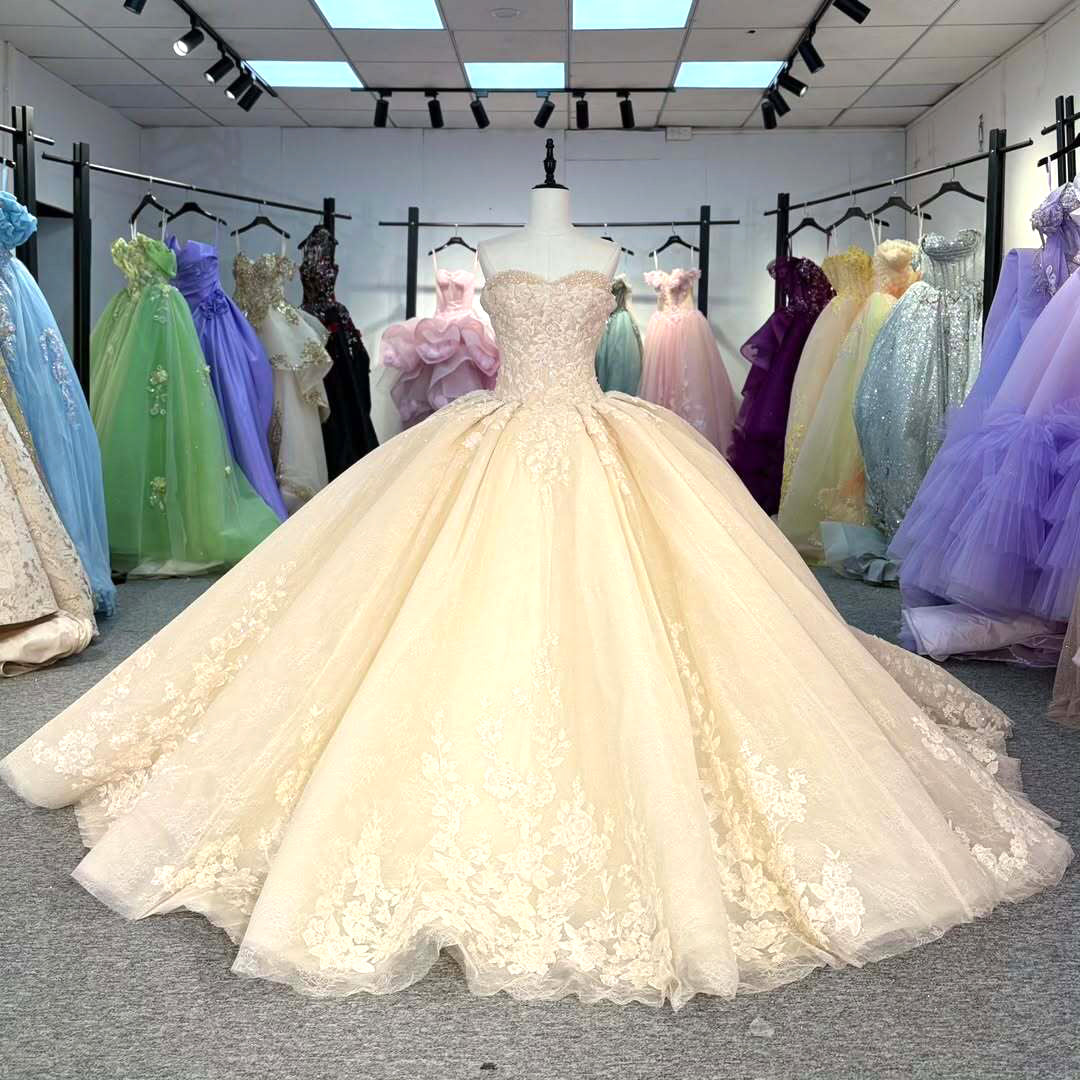 Gorgeous A-Line Sweetheart Champagne Quinceanera Dress with Appliques Criss Cross Up - View 3 | FashionDia