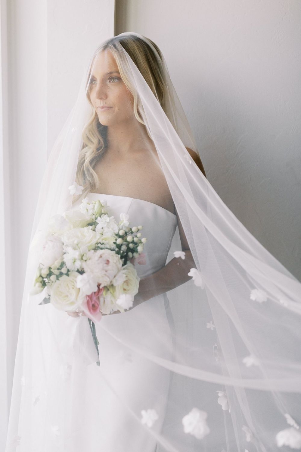 Simple Mermaid Strapless White Long Wedding Dress with Sweep Train