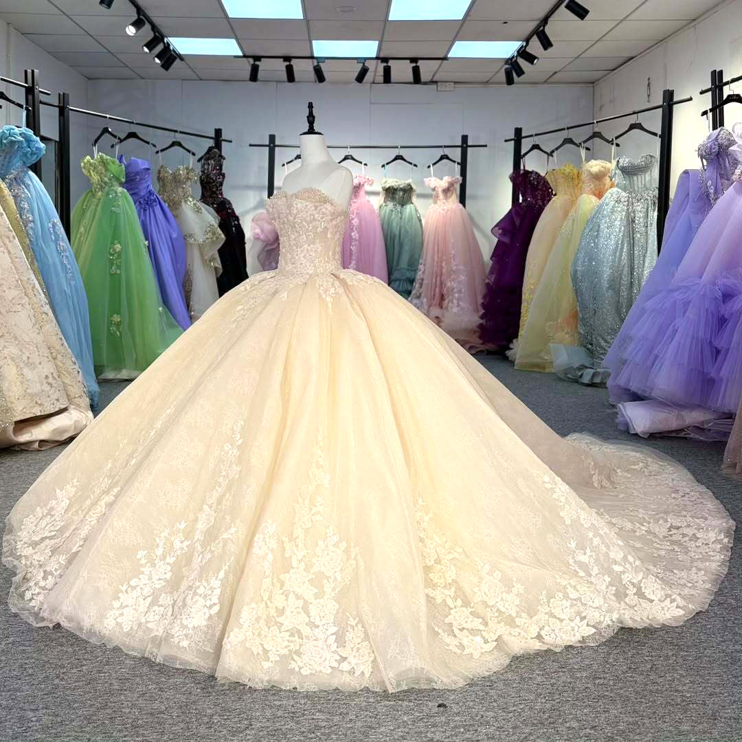 Gorgeous A-Line Sweetheart Champagne Quinceanera Dress with Appliques Criss Cross Up - View 5 | FashionDia