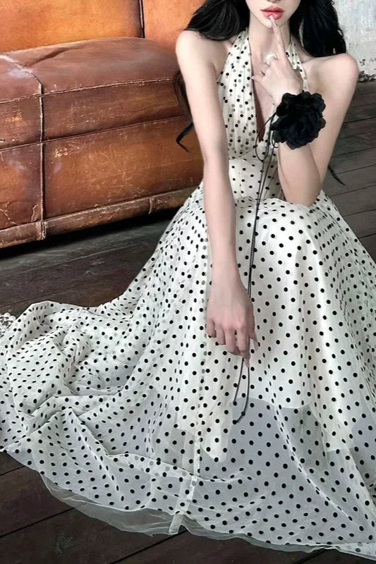 V-Neck Polka Dot Maxi Dress - View 2 | FashionDia