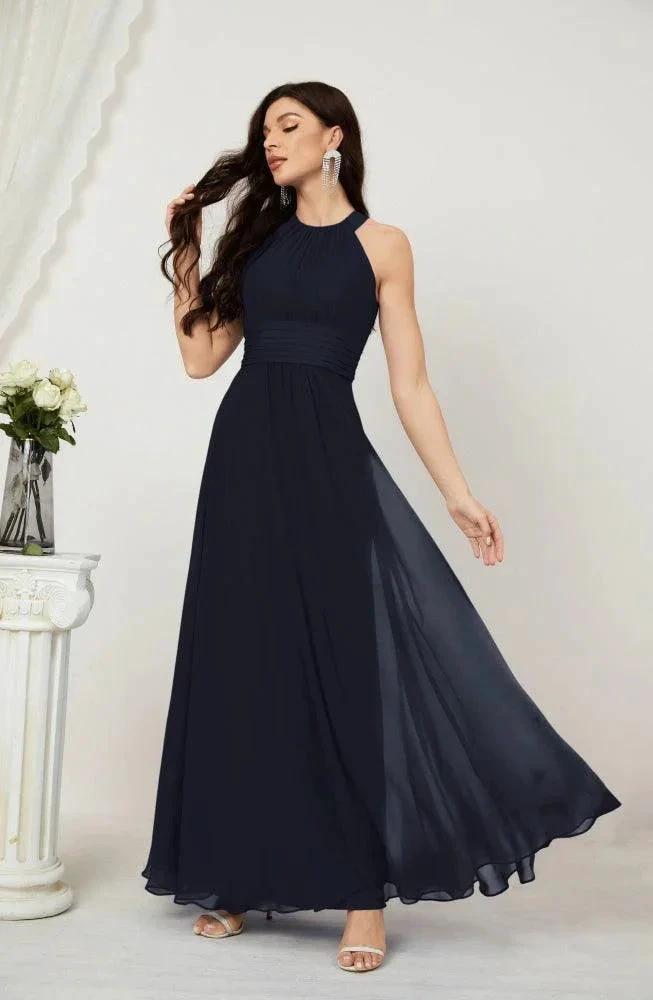 Numbersea Formal Party Gown Dress Chiffon Halter Long Sleeveless Bridesmaid Dresses 2802 by numbersea