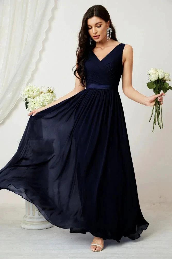Women's Chiffon Long Bridesmaid Dresses A line Sleeveless Formal Prom Gown for Evening Party Homecoming Dresses 2808 by numbersea