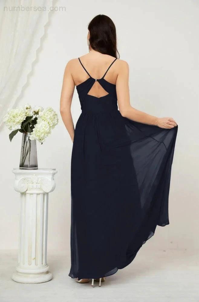 ZapDress Neck Bridesmaid Dresses Chiffon Long Spaghetti A-line Formal Prom Gown for Wedding Party Evening 2801 (ZD16961)