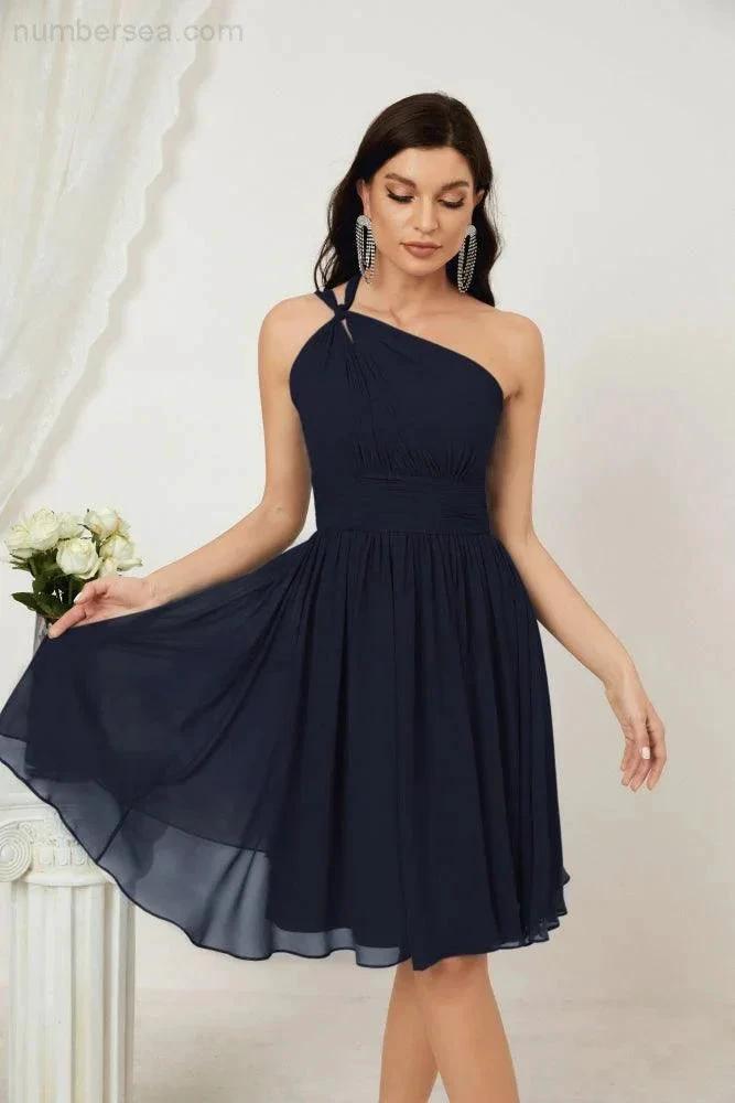 ZapDress Women Chiffon Short One Shoulder Bridesmaid Dress Formal Dresses for Party Homecoming 2804 (ZD16948)