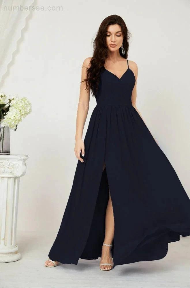 ZapDress Neck Bridesmaid Dresses Chiffon Long Spaghetti A-line Formal Prom Gown for Wedding Party Evening 2801 (ZD16961)