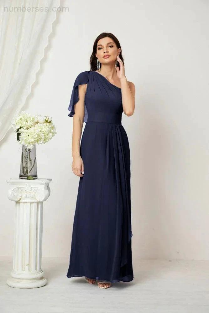 ZapDress Chiffon Ruffled One Shoulder Long Bridesmaid Dresses A-line Formal Evening Gown Side Split 2809 (ZD17049)