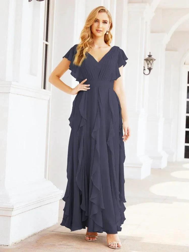Ruffled Bridesmaid Dresses with Sleeves Long Formal Party Dress 28041 by numbersea