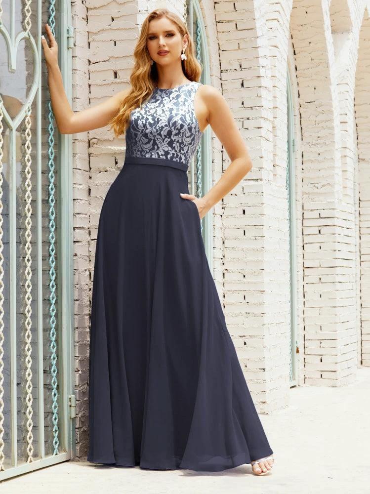 Lace Bridesmaid Dress Floor Length Evening Gowns with Pockets 28017 by numbersea