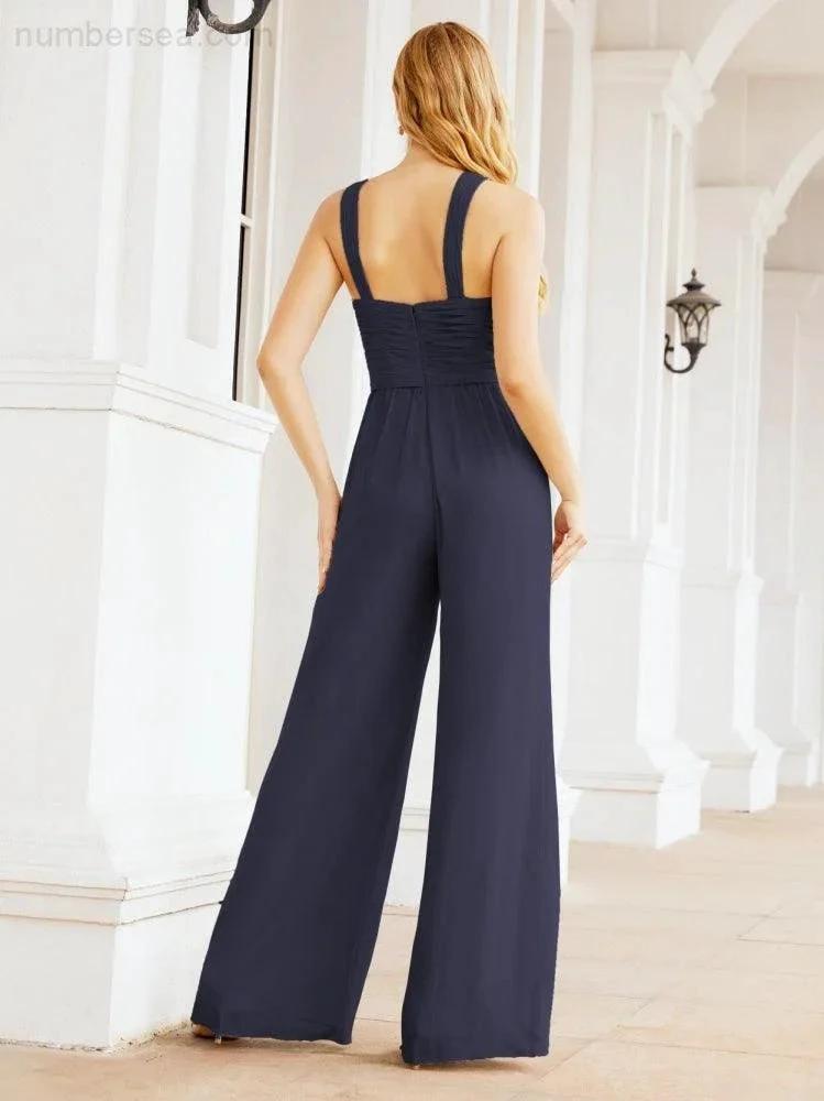 ZapDress Crisscross Neck Jumpsuit Formal Evening Dress Long Bridesmaid Dresses Bell-bottomed Pants 28033 (ZD17024)