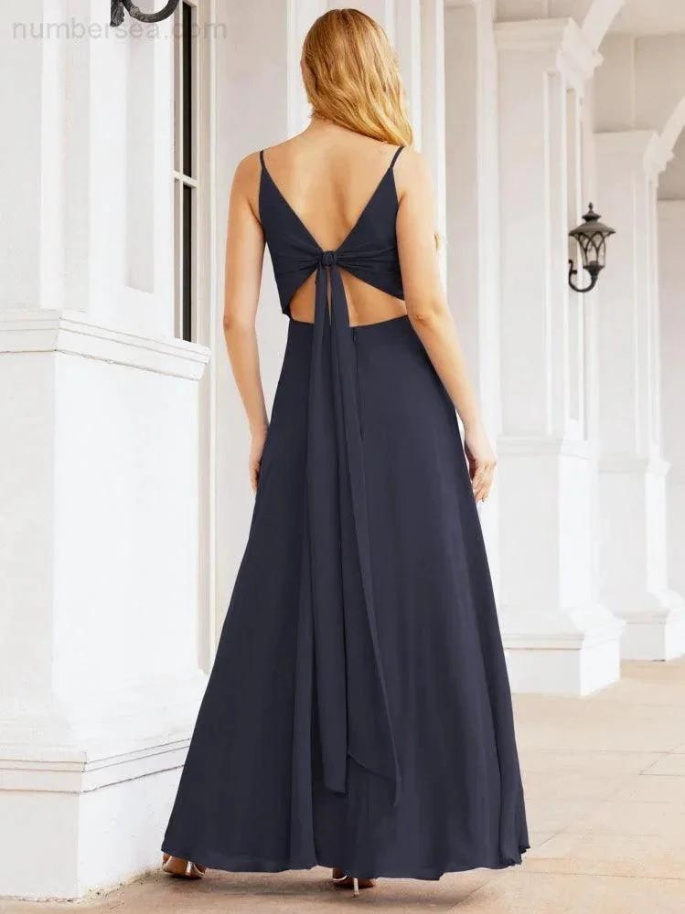 ZapDress Spaghetti Strap Bridesmaid Dresses V Neck Butterfly Back Fromal Evening Party Prom Gown 28036 (ZD17001)