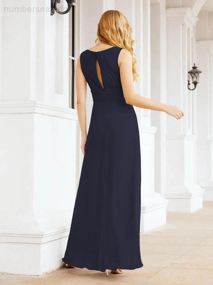 Formal Prom Gown Elegant V-Neck Sleeveless Bridesmaid Dresses for Wedding Party 28037 (ZD17021)