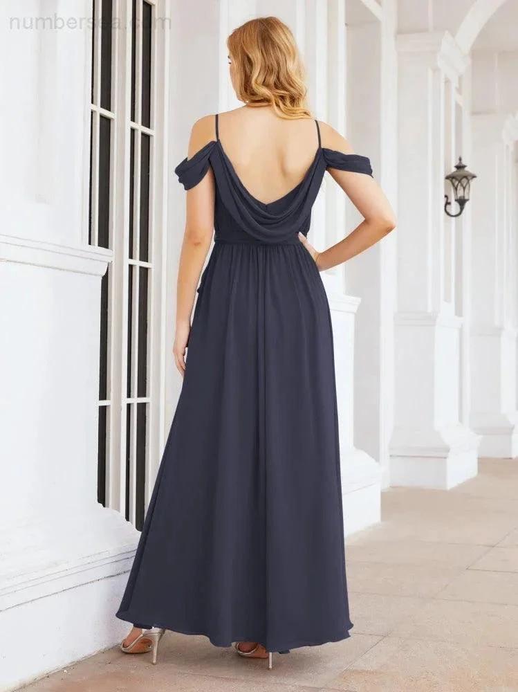 ZapDress Off The Shoulder Chiffon Bridesmaid Dress Long Formal Graduation Gown with Cowl Back 28069 (ZD17004)