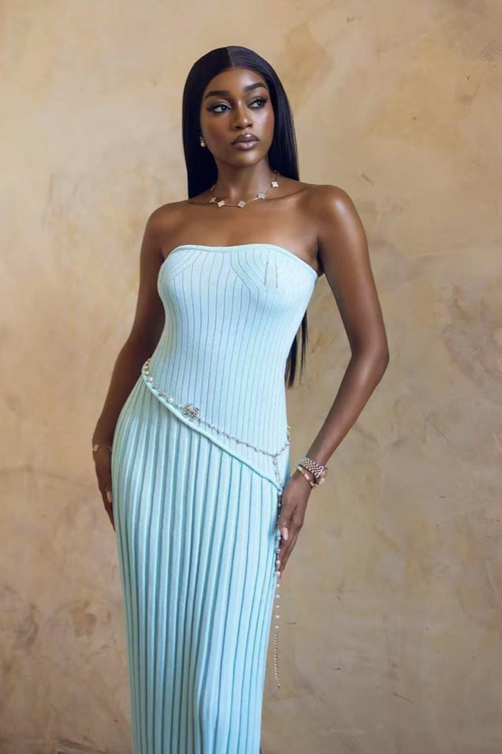 Ribbed Strapless Twist Maxi Dress - VelvetHem