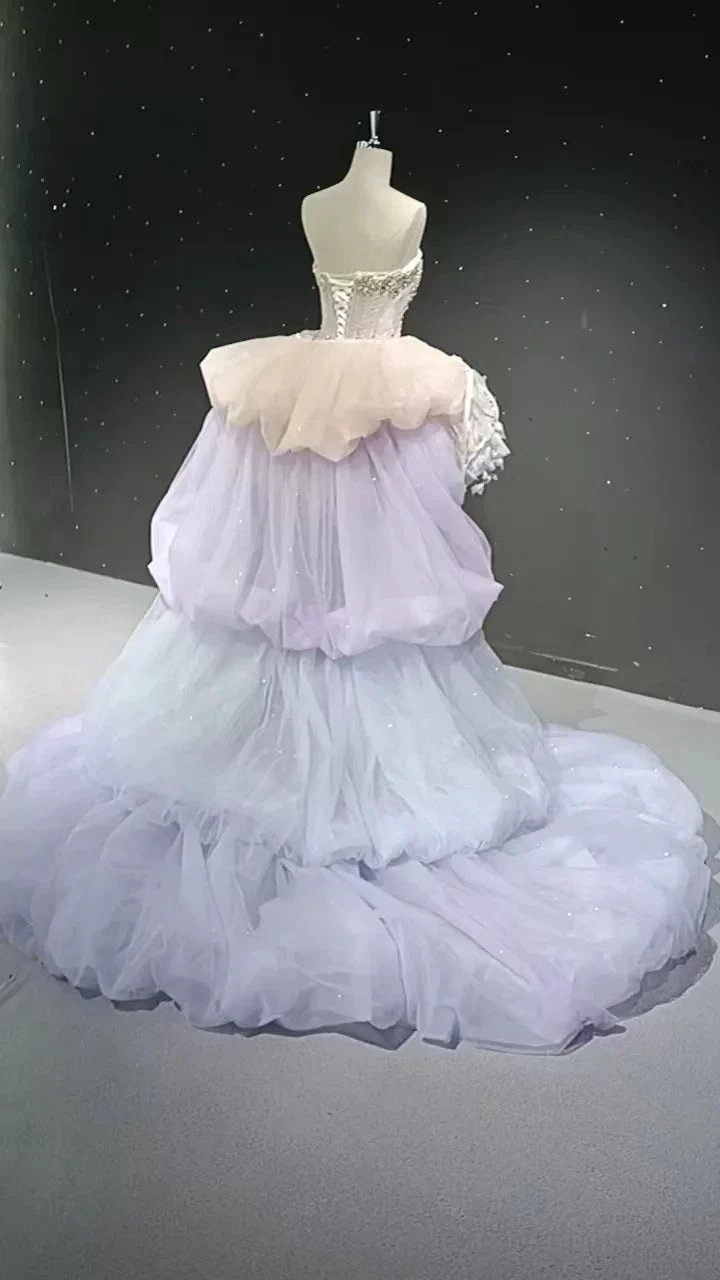 Starry veil feather crystal embellished flower bud dress (ZD16771)