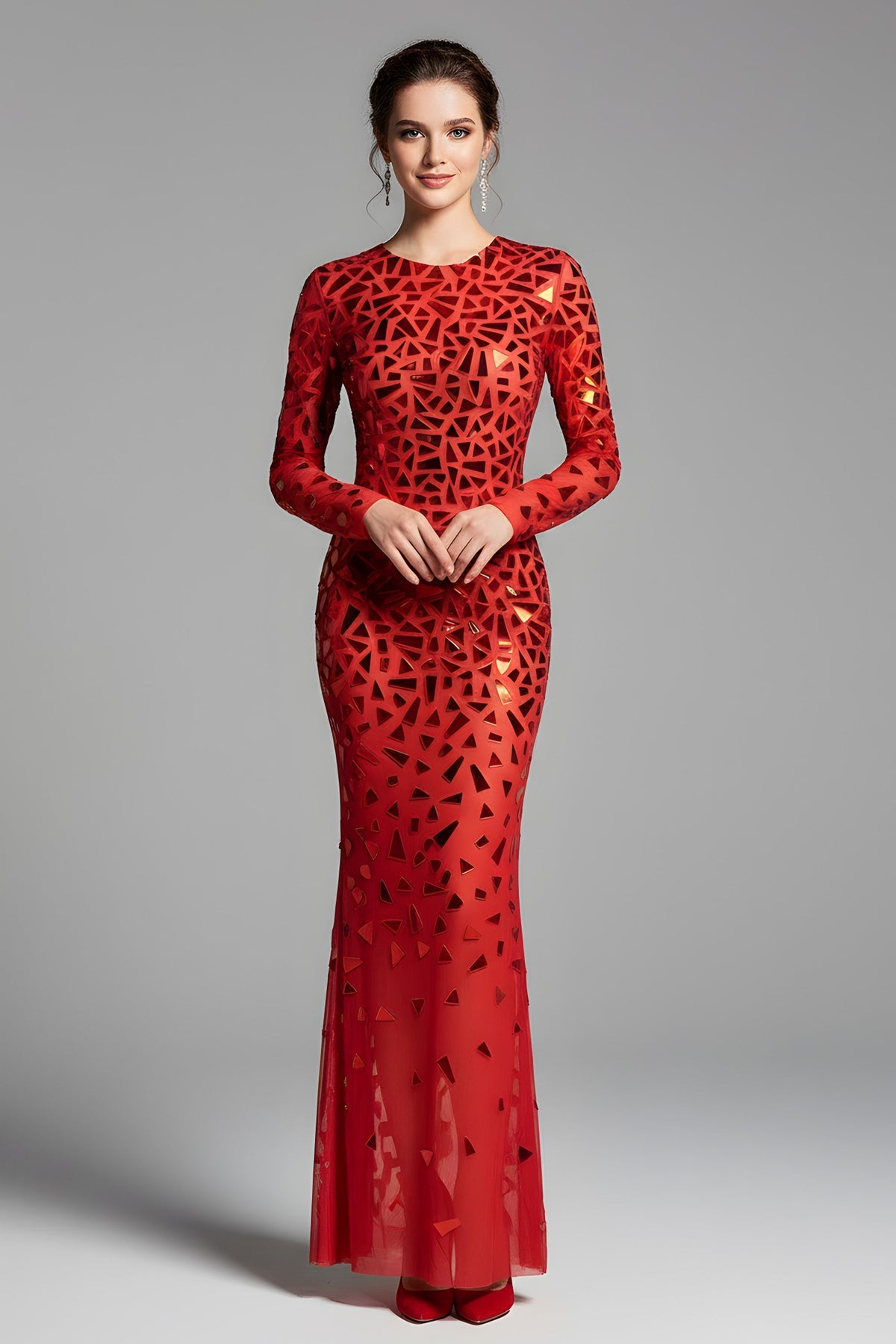 Long Sleeve Mosaic Sequin Maxi Dress With Fitted Silhouette - VelvetHem