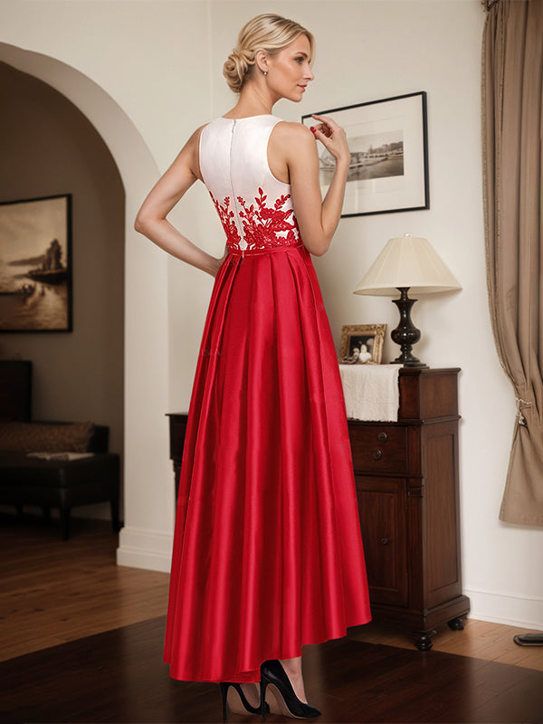 Two Tone Satin And Lace Applique Mother Of The Bride Dresses With Jacket