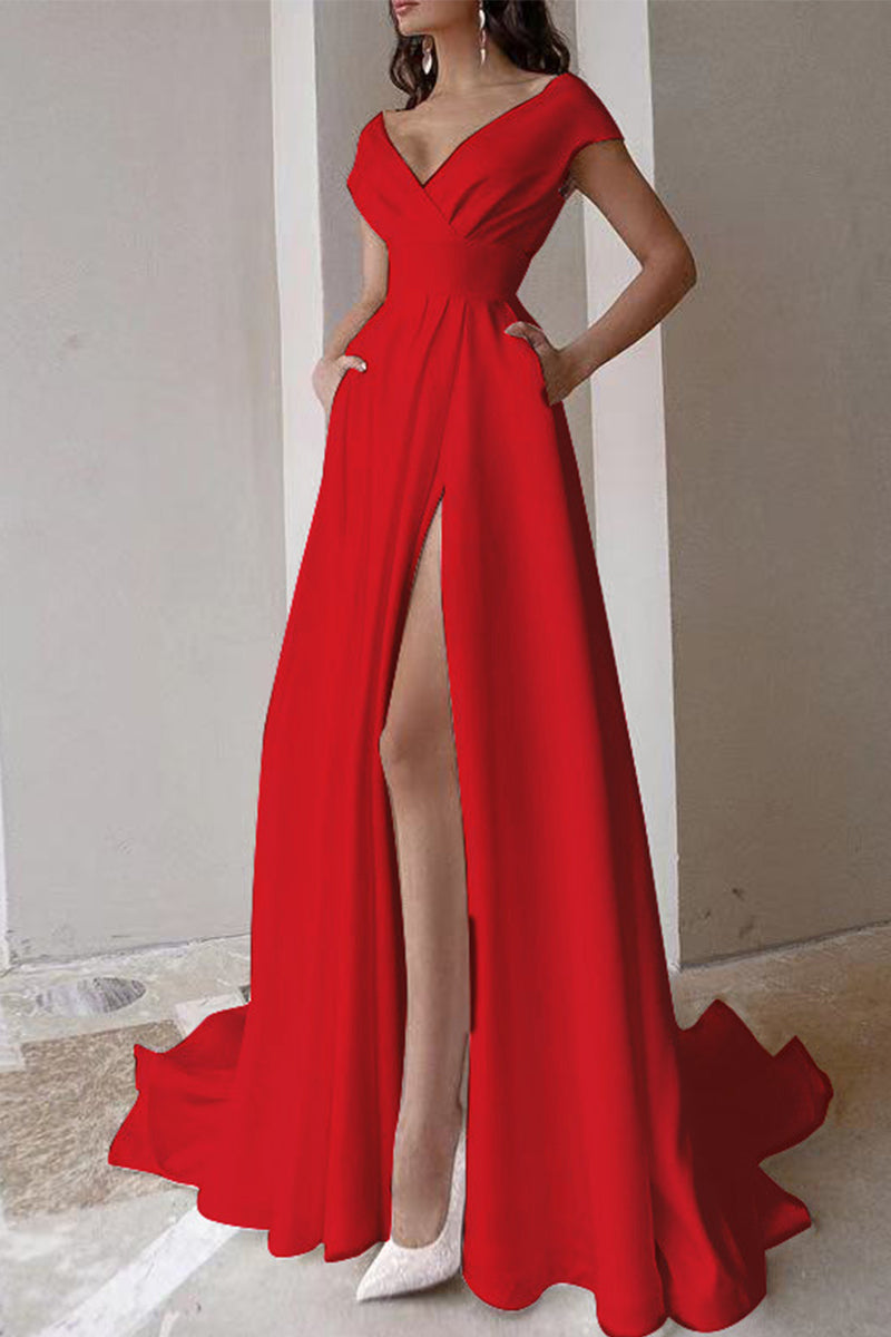 Celebrities Elegant Solid Asymmetrical V Neck Evening Dress Dresses(3 Colors) - View 5 | VelvetHem