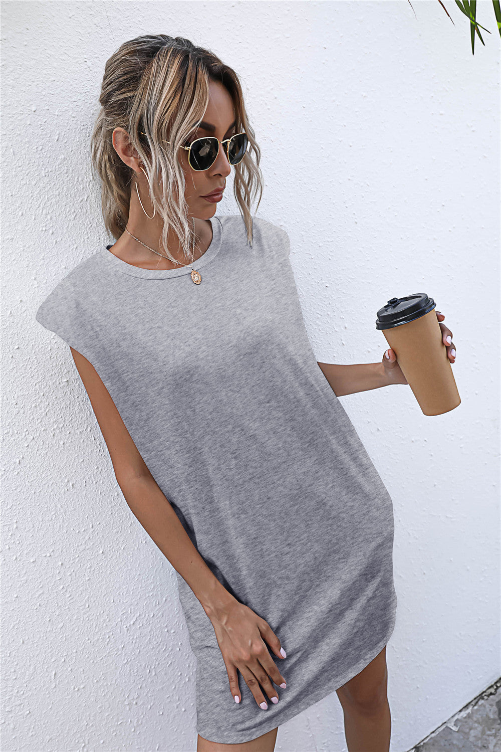 Hilton Cotton Blend Padded T Shirt Dress Heather Grey FINAL