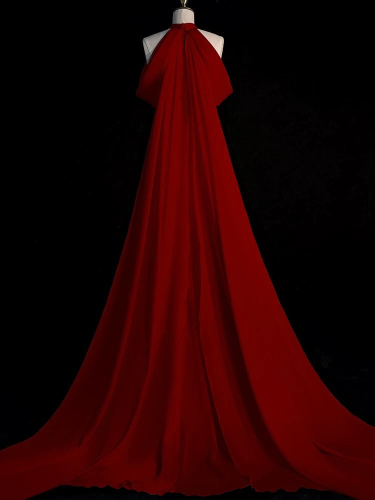 Sexy Sheath Halter Red Satin Long Prom & Evening Dress Formal Dress - View 2 | FashionDia