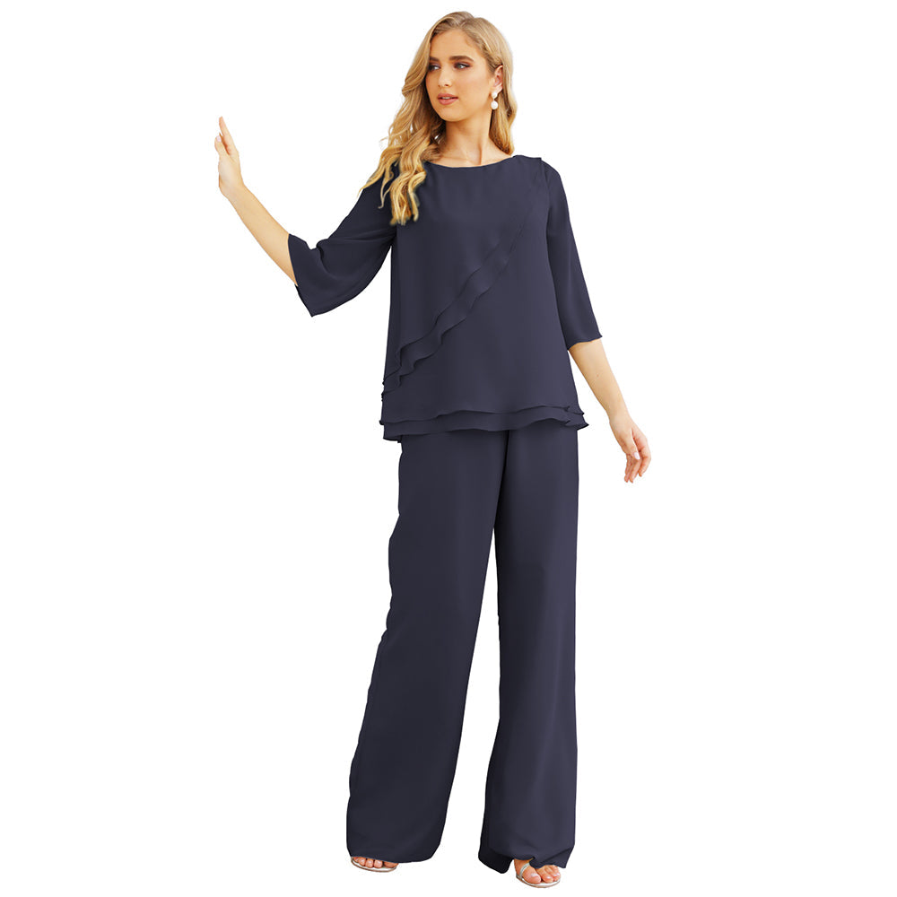 Sunnderly Chiffon Mother of The Bride Dress Plus Size Pant Suits Ruffle Layers - View 14 | VelvetHem