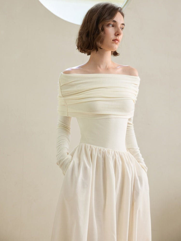 Off-Shoulder Hepburn Style Midi Dress