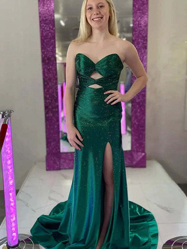 Light Yellow Mermaid Strapless Keyholes Prom Dress with Beads - View 4 | FashionDia