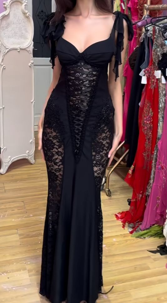 Black Lace Sexy Prom Party Dress Evening Dress Birthday Outfit - FashionDia