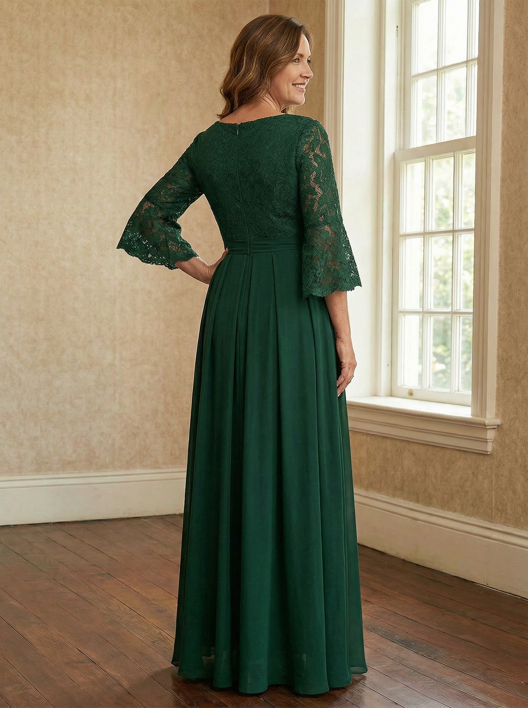 A-line Scoop Ankle-Length Lace Chiffon Mother of the Bride Dress With Bow