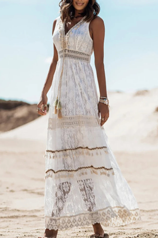 Lace V Neck Dress with Relaxed Fit and Boutique Fashion Look