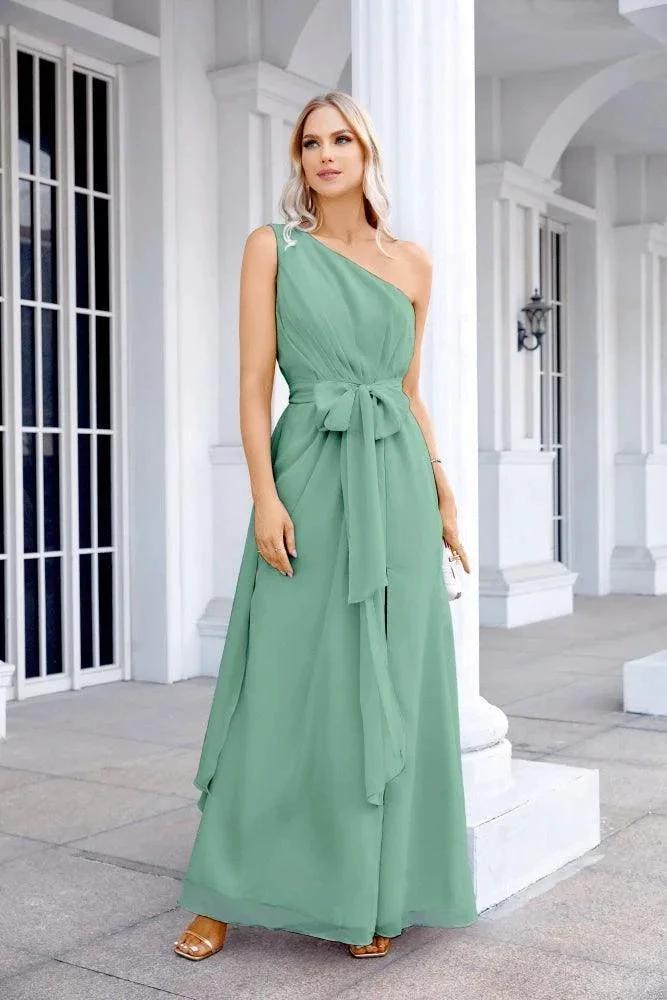 Ladies Chiffon One Shoulder Bridesmaid Evening Dress Wedding Party Evening Dress 28133 by numbersea