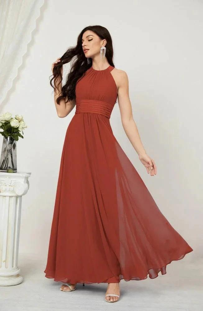 Numbersea Formal Party Gown Dress Chiffon Halter Long Sleeveless Bridesmaid Dresses 2802 by numbersea