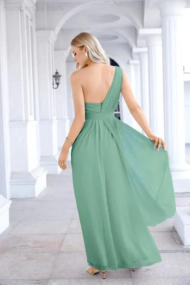 Ladies Chiffon One Shoulder Bridesmaid Evening Dress Wedding Party Evening Dress 28133 (ZD17003)